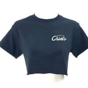 Kansas City Chiefs Double Script Retro Logo Black Cropped Crop Top Football Tee